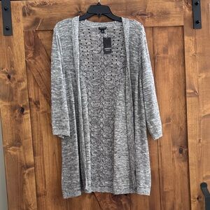 Torrid Stone Gray Pointelle‎ 3/4 Sleeve Open Cardigan Sweater Size  2x NWT